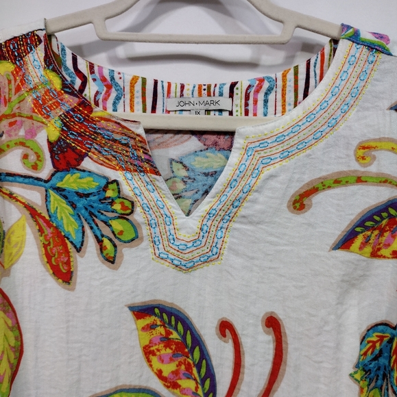 John Mark Floral Tunic Women's XL Embroidery Boho Festival Art to Wear Vacation - Picture 3 of 11